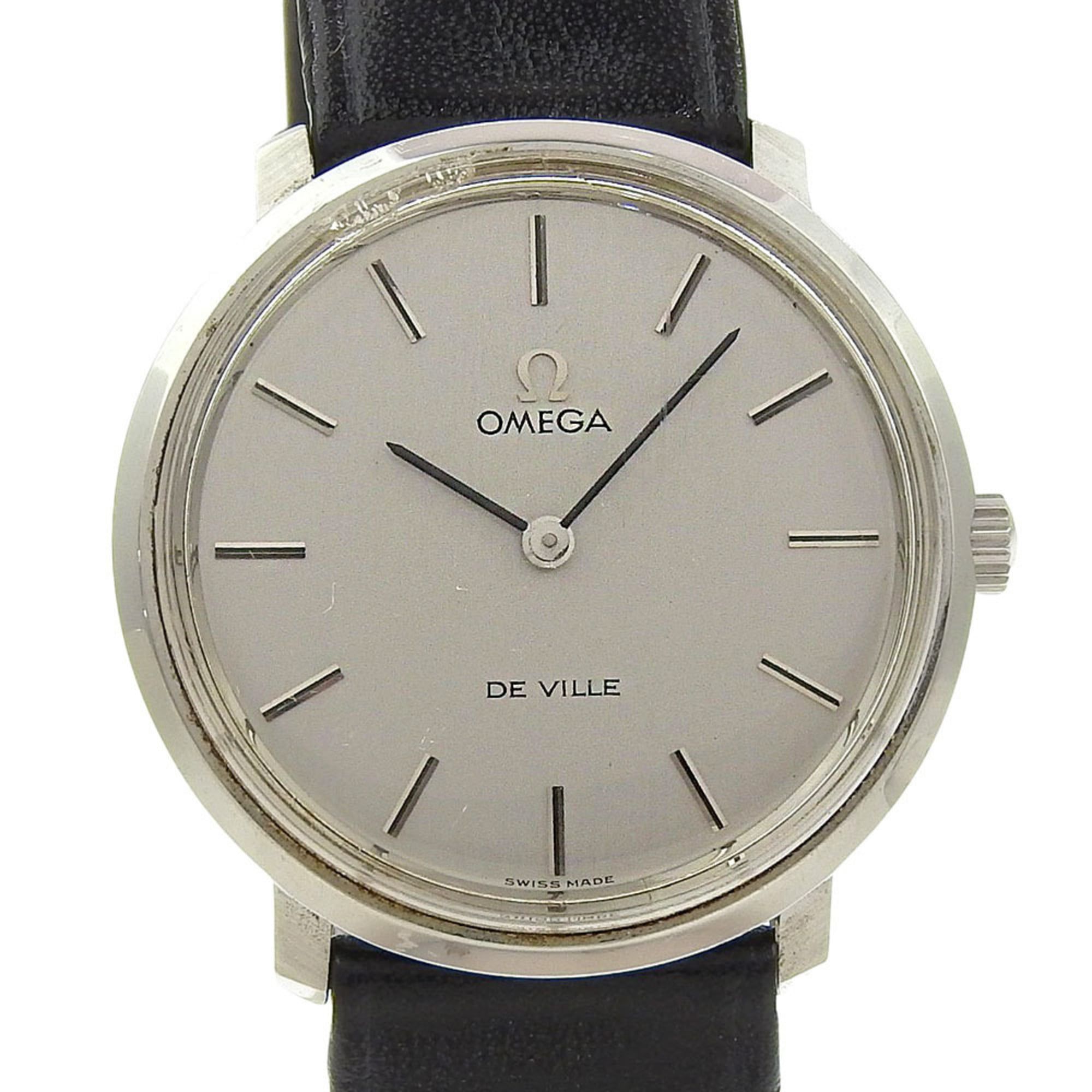 OMEGA De Ville Watch TOOL104 Stainless Steel with Leather Strap, Silver Dial, Hand-Wound, Analog Dis