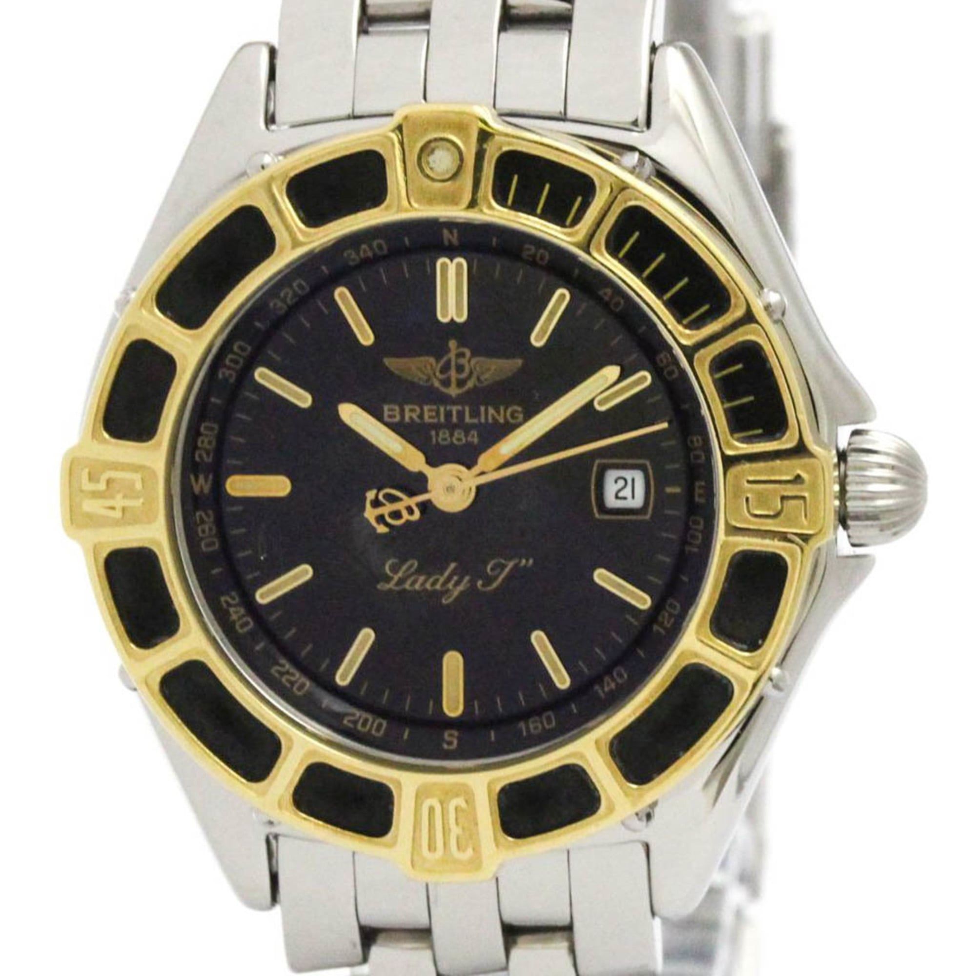 BREITLING Lady J 18K Gold Steel Quartz Ladies Watch D52065 Polished
