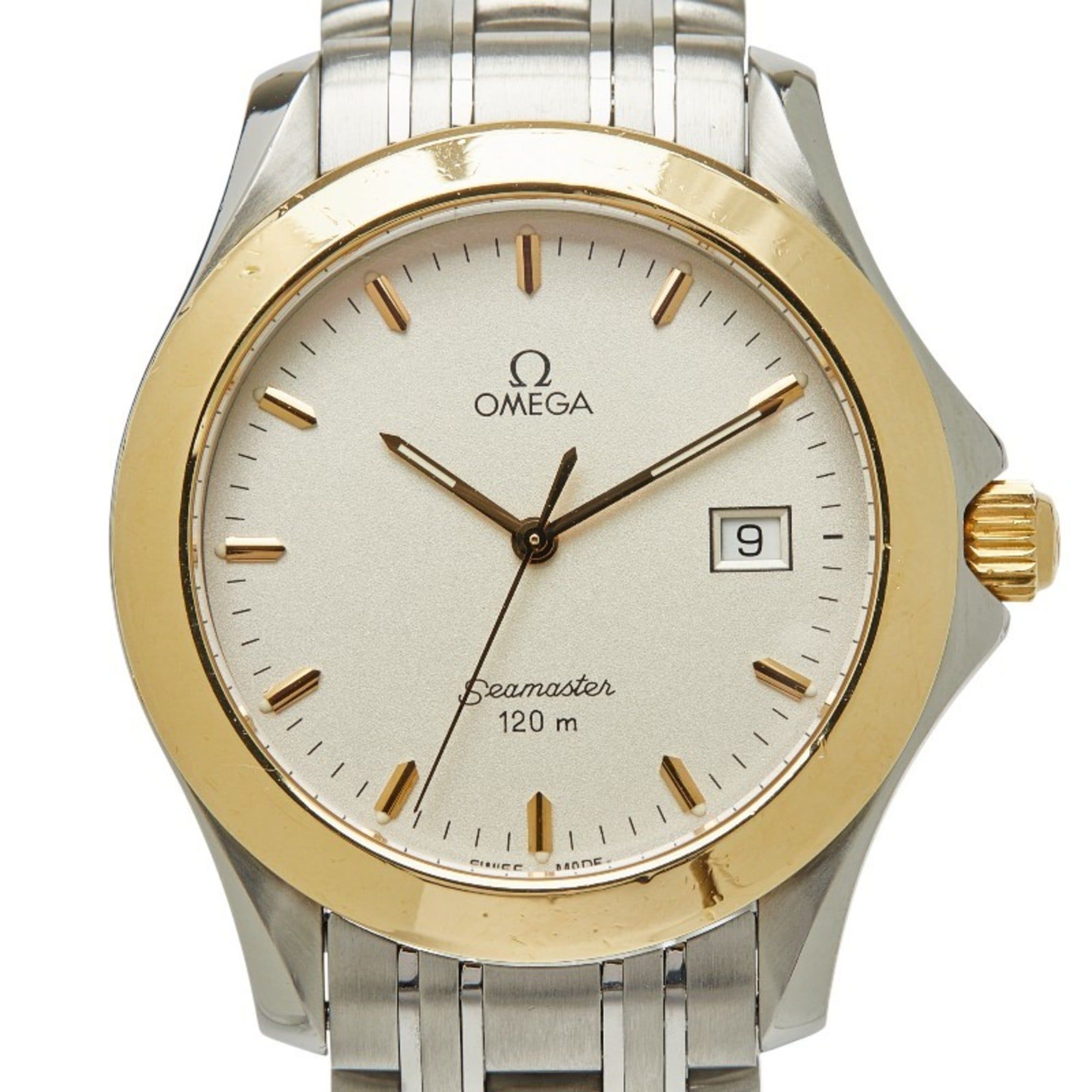 Omega Seamaster Watch 2411.31 Quartz Beige Dial Stainless Steel Yellow Gold Men's OMEGA