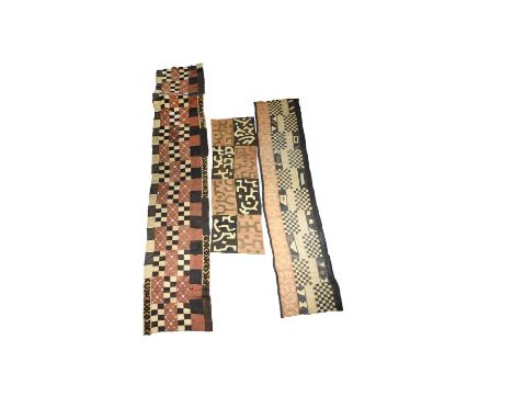 Two Kuba skirtsDemocratic Republic of the Congoraffia, the larger with cut raffia and cowrie shells, 440cm x 76cm and 330cm x