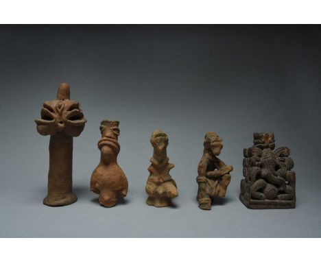 Three Koma fragmentary figuresGhanapottery, including a janus group, 15.5cm high, a seated figure, 15cm high and a torso, 17c