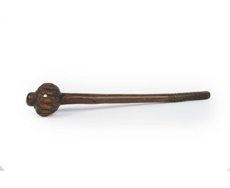 A Fiji small throwing club i ula tavatavaMelanesiathe flanged head with an inset marine ivory peg and with a carved zig-zag g