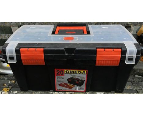 A plastic toolbox containing a quantity of tools 
