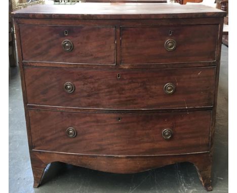 A Victorian bowfronted chest of two short over two long drawers, on shaped apron and bracket feet, 89cmW 