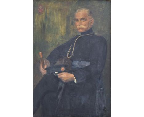 English school, early 20th century. Portrait of Colonel Everard. A. Ford, three quarter length. Bears plaque 'Presented to Co