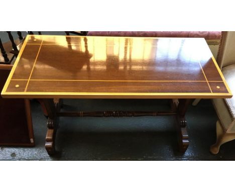 A coffee table, oak with a light inlay and edging, 92.5cmL 