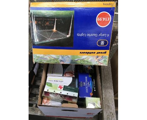 A box of gazebo and other garden light strings 