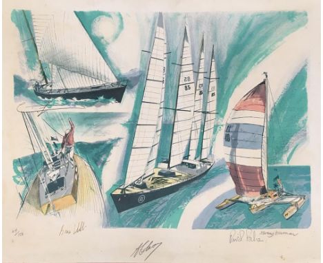 After Albany Wiseman (b.1930) Montage of racing yachts and a catamaran, lithograph, pencil signed and numbered 64/150, each y