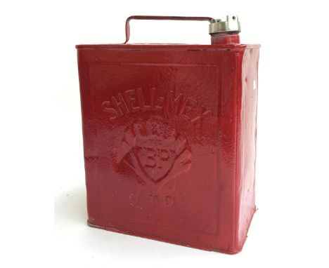 A Shell-Mex Ltd BP petrol can with Esso cap (painted red) 