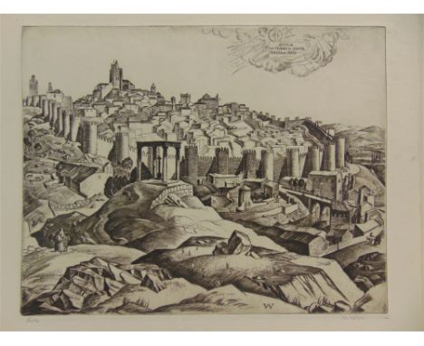 [PRINT]  William Wilson, O.B.E., R.S.A., R.S.W., S.A.P., S.S.A. (Scottish, 1905-1972)  'Avila',  engraving, titled lower left