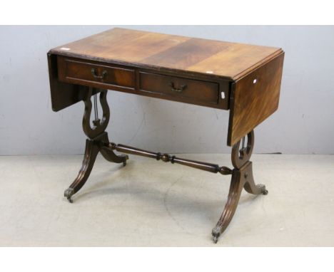 Reproduction Regency Mahogany Effect Sofa Table, 91cms wide (flaps down) x 73cms high