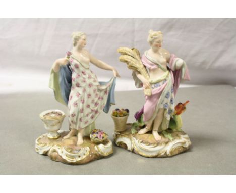 Two small 19th Century ceramic figurines in Classical design with Meissen marks to base, numbered 1662 &amp; 1675, both in ne