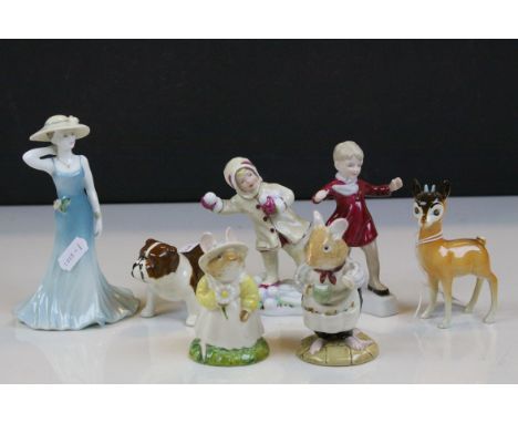 Small collection of mixed ceramic figurines etc to include; Beswick Bulldog, Fawn, Royal Doulton Brambly Hedge, Coalport &amp