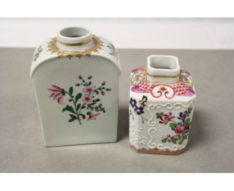 Two 19th century oriental ceramic tea caddy's with floral and coat of arms decoration 