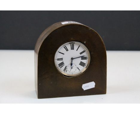 Wooden mounted Goliath Pocket watch with enamel dial marked "MM Patent", case approx 13.5 x 13.5 x 5.5cm