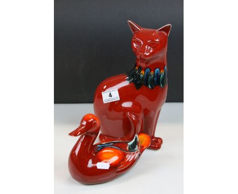 Two Poole Pottery Animals to include a Duck &amp; a seated Cat, approx 29cm tall