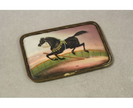 Painted ceramic panel of a black horse