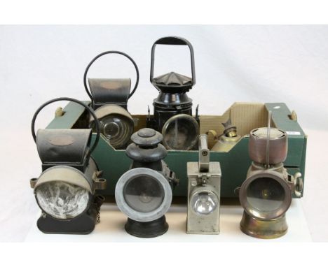 Six vintage Lamps to include a pair of Ritelite "Imperial" side lamps, Nife NH10A safety lamp, Military marked 1943 Eastgate 