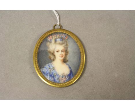 Antique miniature portrait of a young lady inscribed verso Marie Antoinette and artist indistinctly signed