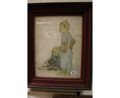 Oil on board: a portrait of two infants