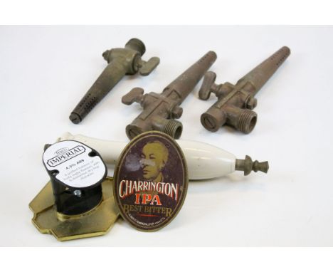 Small collection of vintage Brewerania to include Brass Beer keg nozzles, Ceramic pump handle etc