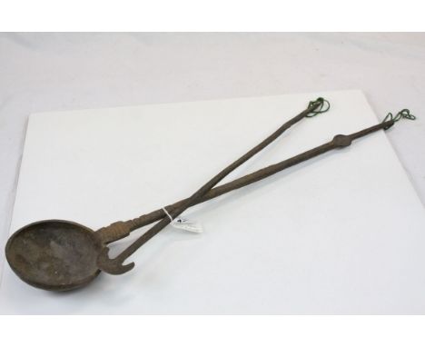 Hand made Wrought Iron Blacksmith's tools to include a Poker &amp; a Crucible/Ladle which is approx 68.5cm long