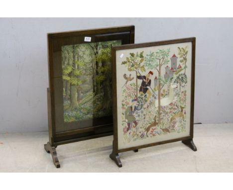 Oak Firescreen with Needlework Panel and an Oak Folding Table