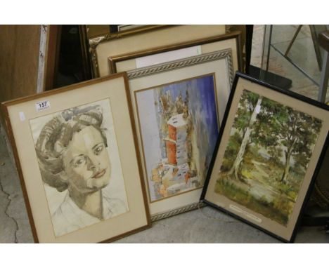 Six vintage framed Watercolours, mainly Landscape plus an unframed example depicting "West Gate St Bartholomew The Great Smit