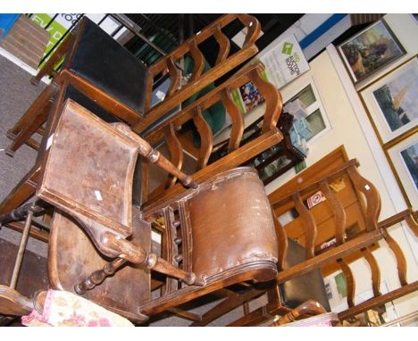 A Victorian metamorphic child's highchair, together with a set of four oak ladder back dining chairs