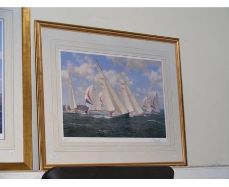 A STEVEN DEWS Limited Edition coloured print - Sailing yachts racing in The Solent - image size 19" x 26" - framed and glazed