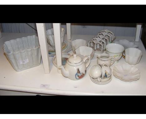 A vintage jelly mould, together with Beatrix Potter ceramics and other 