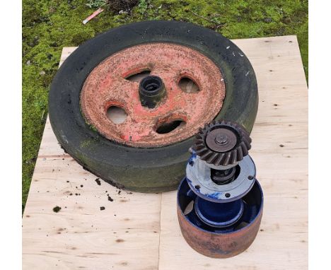 A Fordson Major E27N belt pulley and front wheel