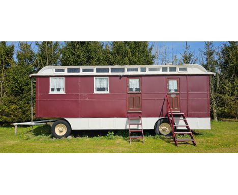 Showman's Caravan, c.1950/60, typical three bay layout with adult bedroom to the front, with bed and dressing table, living r