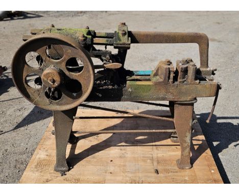 A belt driven power hacksaw, ideal for a stationary engine display
