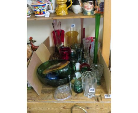 Whitefriars and other ornamental glassware, clear and coloured, and a Victorian glass tea caddy mixing bowl