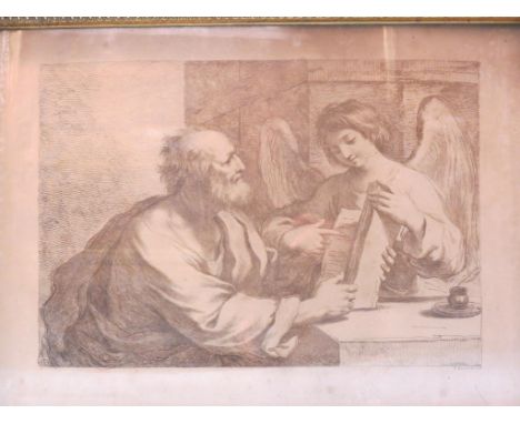 F. Bartolozzi - old master etching, bearded elder and cherub, etched signature, 11 x 16in., Hogarth frame