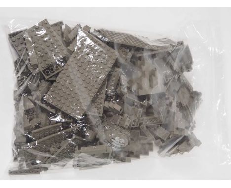 LEGO - A selection of vintage 'old' dark grey pieces to include, castle walls, bases and multiple standard bricks of differen