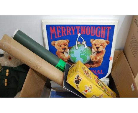 A collection of miscellaneous items, to include a painted advertising shield for Merrythought International Collectors Club, 