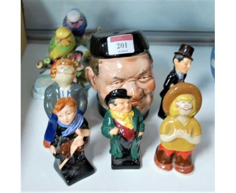 A collection of Royal Doulton, Wade and other ceramic figures, to include Royal Doulton Tiny Tim, Royal Doulton Tony Weller e
