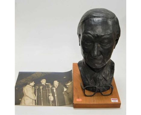 A mixed media cast portrait bust of a gentleman, on pine plinth, h.39cm 