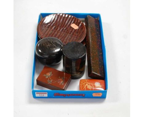 A collection of assorted lacquered trinket boxes, jars &amp; covers, dishes etc