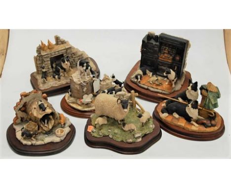 A collection of six Border Fine Arts resin figures, to include All Things Wise & Wonderful, In from the Cold JH62, Out of Har
