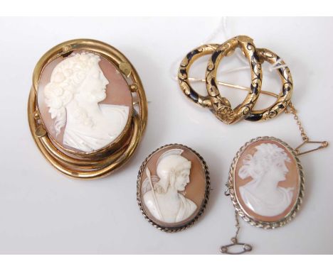 A Victorian carved shell cameo brooch depicting profile portrait of a maiden, in pinchbeck mount, full dimensions 6 x 5cm; to
