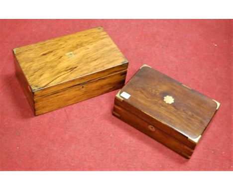 A Victorian rosewood and brass bound writing slope, having fitted interior, w.35cm; together with one other Victorian walnut 