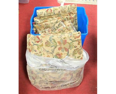 Two pairs of good quality floral embroidered lined curtains, with matching pelmetCondition report: Each curtain width 220cm x