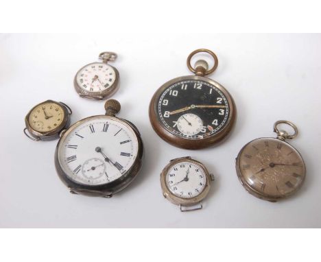 An early 20th century gent's silver cased open faced pocket watch, having keyless movement, engine turned back cover; togethe
