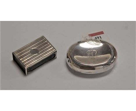 An Edwardian silver pocket snuff-box, of squat oval form; together with a silver matchbox sleeve (2)