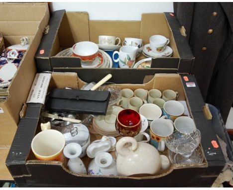 Two boxes of miscellaneous china and glassware, to include Royal Doulton Christmas collectors plates, Royal Worcester Evesham