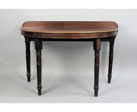 A Late 19th Century Mahogany Demi Lune Console Table with Galleried Back, 118cm x 65 x 77cm high 