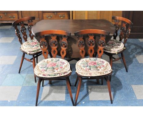 A Set of Four Ercol Mid 20th Century Fleur-De-Lys Backed Dining Chairs Together with Drop Leaf Table 